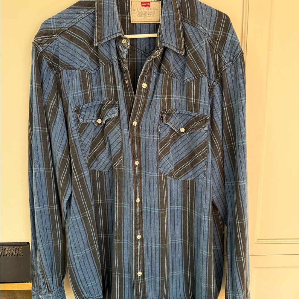 Levi's Men's Blue and Black flannel Shirt